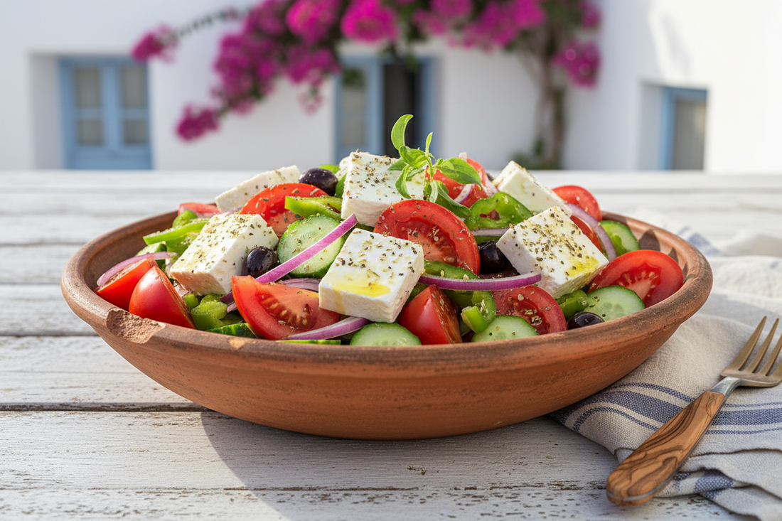 Griechischer Hirtensalat (Choriatiki) mit unserem Olivenöl aus der Mani