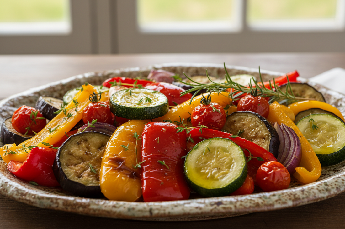 Mediterranes Ofengemüse mit Zitronen-Olivenöl-Dressing