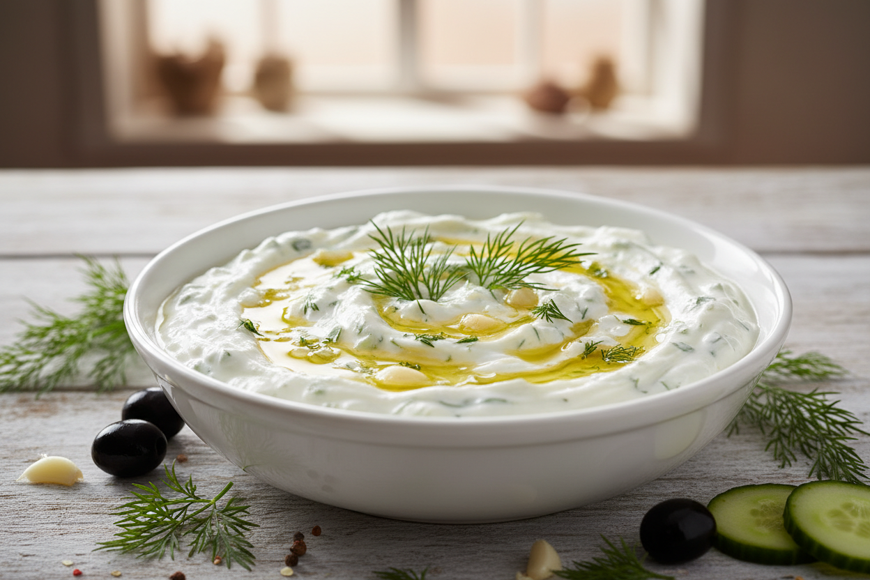 Frisches Tzatziki mit unserem Olivenöl aus der Mani